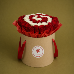 Caixa de Rosas Vermelhas e Brancas